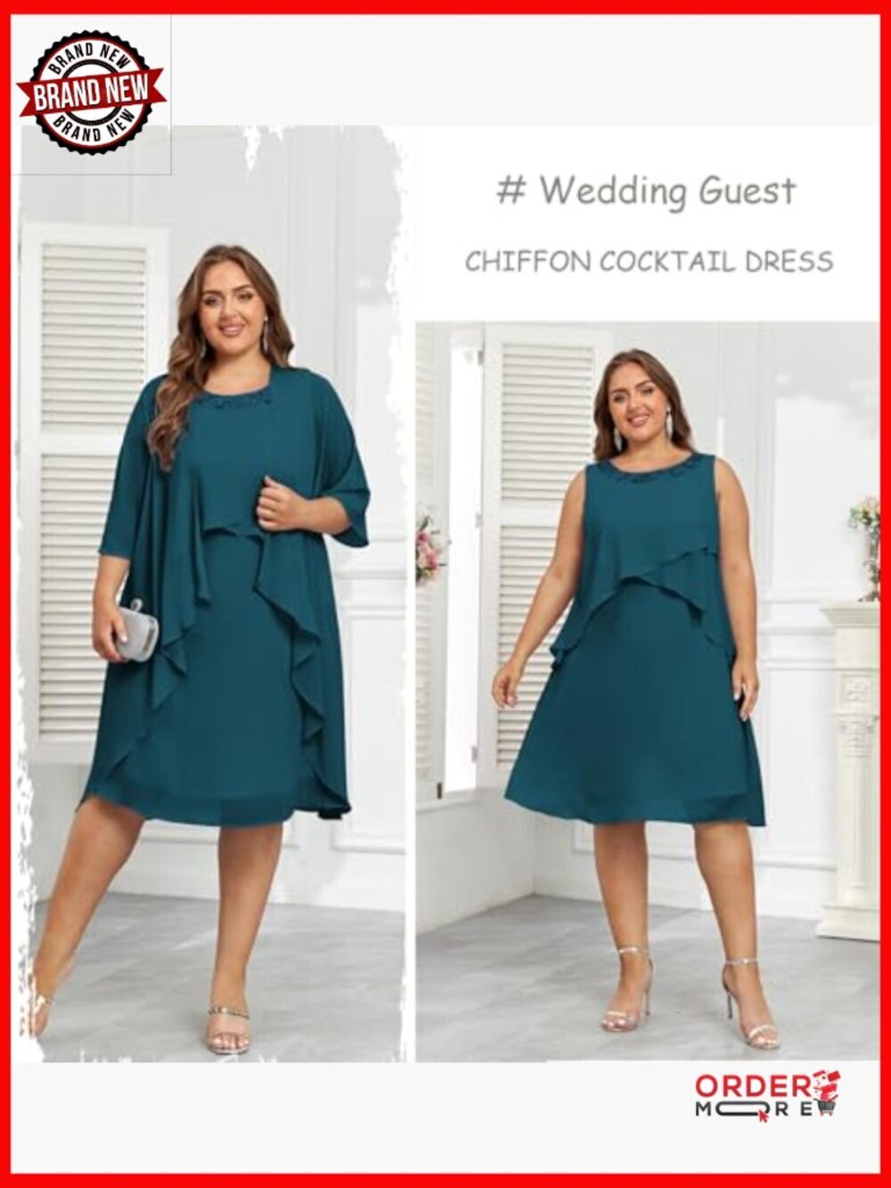 Plus Size 2 Piece Dress Set with Jacket, Mother of Bride Wedding Guest - Picture 2 of 7